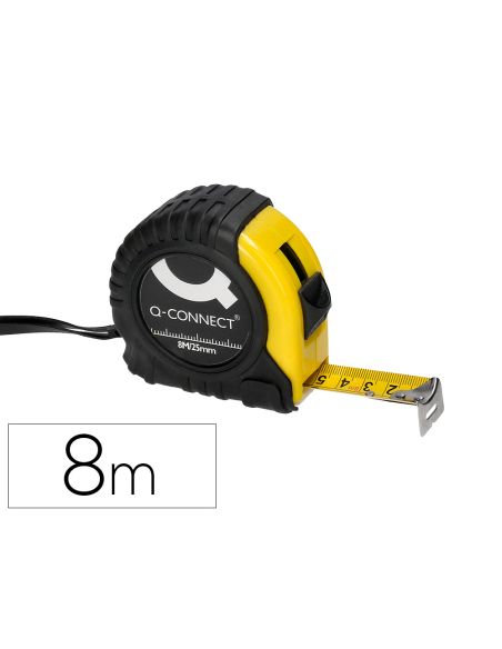 Flexometro Q-Connect Con Freno Material Antichoque 25 Mm De Ancho Longitud 8 Mt