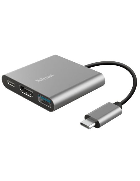Adaptador Trust Dalyx 3 En 1 Multipuerto Usb-C / Usb-A Usb-C Hdmi 2.0 Color Aluminio