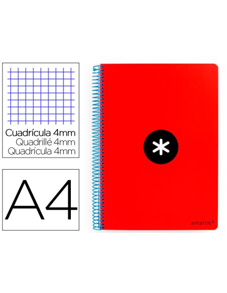Cuaderno Espiral A4 Antartik Tapa Dura 80H 90Gr Cuadro 4Mm Con Margen Color Rojo