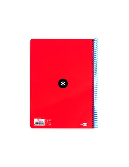 Cuaderno Espiral A4 Antartik Tapa Dura 80H 90Gr Cuadro 4Mm Con Margen Color Rojo