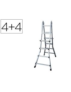 Escalera Telescopica Aluminio De 4+4 Peldaños Con Tapa Finalpvc Antideslizante En131-4