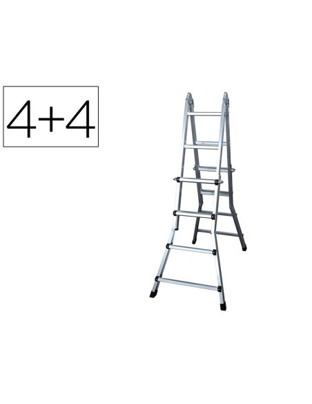 Escalera Telescopica Aluminio De 4+4 Peldaños Con Tapa Finalpvc Antideslizante En131-4