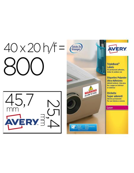 Etiqueta Adhesiva Avery Poliester Super Adherente Blanca 45,7X25,4 Mm Laser Pack De 800 Unidades