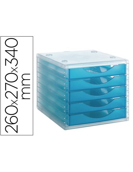 Fichero Cajones De Sobremesa Archivo 2000 Apilable 5 Cajones Lagoon Translucido 260X270X340 Mm
