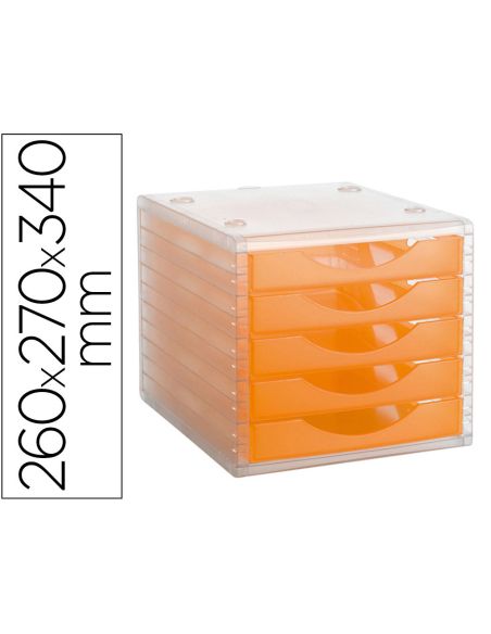 Fichero Cajones De Sobremesa Archivo 2000 Apilable 5 Cajones Naranja Translucido 260X270X340 Mm