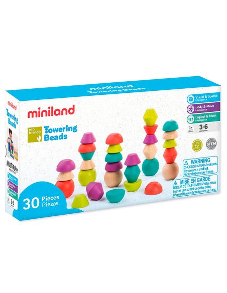 Juego Miniland Towering Beads Piezas De Maderas Para Trabajar La Logica