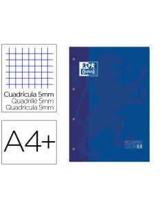 Recambio Color 1 Oxford Din A4+ 80 Hojas 90 Gr Cuadro 5 Mm 4 Taladros Color Azul Oscuro