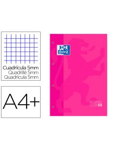 Recambio Color 1 Oxford Din A4+ 80 Hojas 90 Gr Cuadro 5 Mm 4 Taladros Color Fucsia