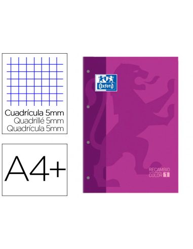 Recambio Color 1 Oxford Din A4+ 80 Hojas 90 Gr Cuadro 5 Mm 4 Taladros Color Morado
