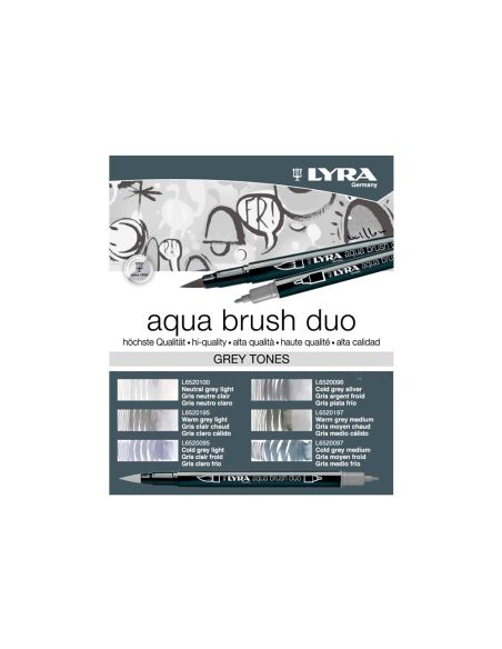Rotulador Lyra Aqua Brush Acuarelable Doble Punta Y Pincel Tonos Grises Blister De 6 Unidades Surtidas