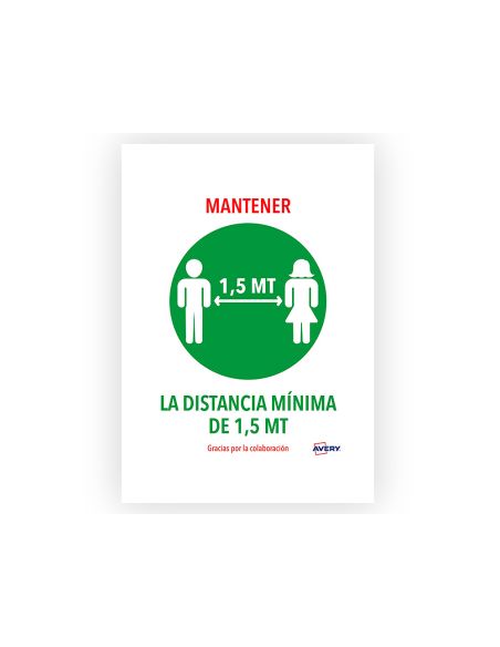Señal Adhesiva Avery Mantener Distancia Minina De 1,5 Mt Din A4 Resistente A Los Rayos Uv Pack De 2 Unidades