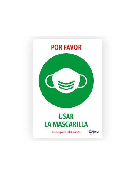 Señal Adhesiva Avery Usar La Mascarilla Din A4 Resistente A Los Rayos Uv Pack De 2 Unidades