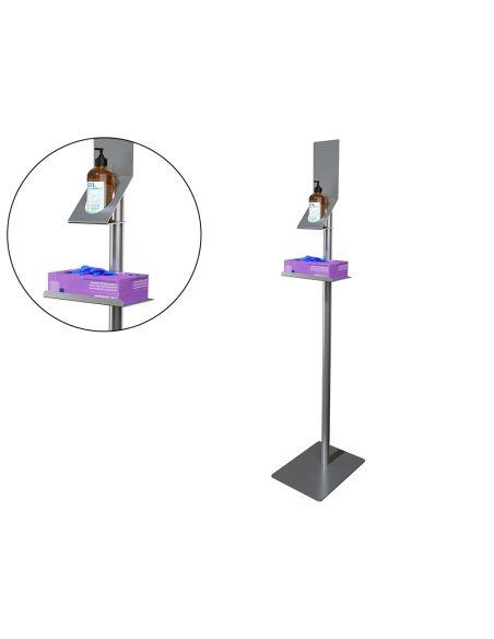 Soporte De Suelo Dispensador De Gel Y Guantes De Acero Laminado Medidas 1460X300X390 Mm Color Gris