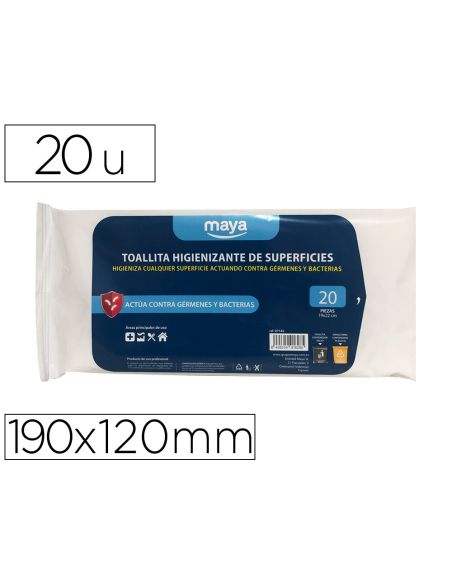 Toallita Desinfectante Para Superficies Medidas 190 X 120 Mm Pack 20 Unidades