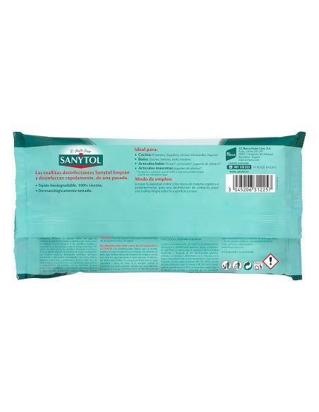 Toallita Desinfectante Sanytol Biodegradable Paquete De 30 Unidades