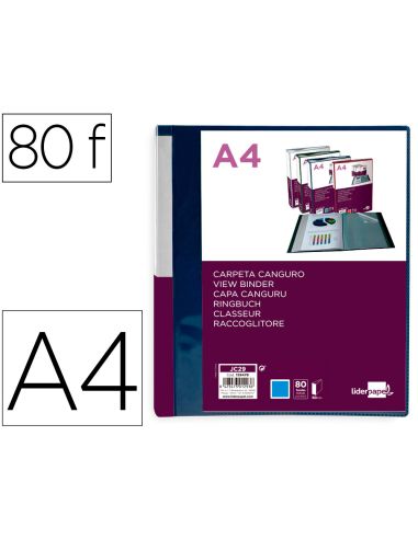 Carpeta Liderpapel 80 Fundas Canguro Pp Din A4 Azul Translucido Portada Y Lomo Personalizable