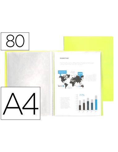 Carpeta Liderpapel Escaparate 80 Fundas Polipropileno Din A4 Amarillo Fluor Opaco