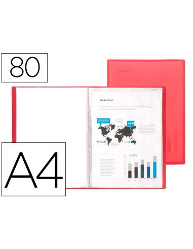 Carpeta Liderpapel Escaparate 80 Fundas Polipropileno Din A4 Rojo Translucido