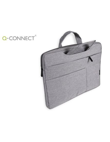 Funda Para Portatil Q-Connect 15,6" Con Asas Retractiles Cremallera 3 Bolsillos Exteriores Gris