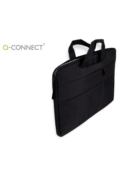 Funda Para Portatil Q-Connect 15,6" Con Asas Retractiles Cremallera 3 Bolsillos Exteriores Negro