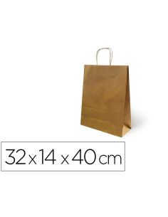 Bolsa Kraft Basika Natural Reciclado 90 Gr Asa Retorcida Tamaño "L" 320X140X400 Mm