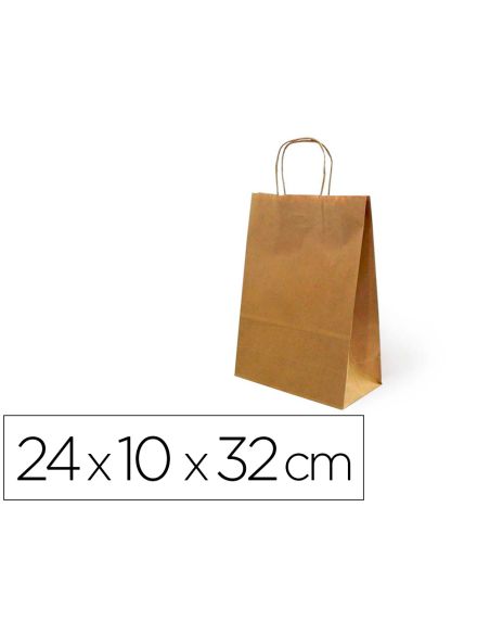 Bolsa Kraft Basika Natural Reciclado 90 Gr Asa Retorcida Tamaño "S" 240X100X320 Mm