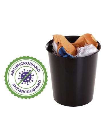 Papelera Plastico Archivo 2000 Antimicrobiana Sanitized Plastico Negro 18 Litros 290X310 Mm