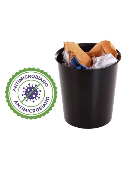 Papelera Plastico Archivo 2000 Antimicrobiana Sanitized Plastico Negro 18 Litros 290X310 Mm