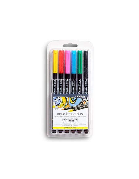 Rotulador Lyra Aqua Brush Acuarelable Doble Punta Y Pincel Tonos Primarios Blister De 6 Unidades