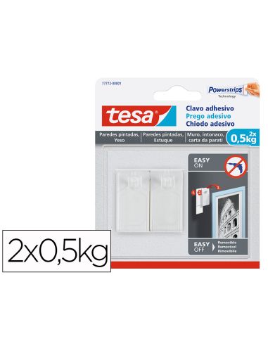 Clavo Autoadhesivo Tesa Sujecion Hasta 0,5 Kg Uso Paredes Pintadas Removible Blister De 2 Unidades