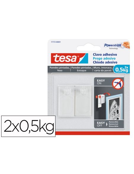 Clavo Autoadhesivo Tesa Sujecion Hasta 0,5 Kg Uso Paredes Pintadas Removible Blister De 2 Unidades