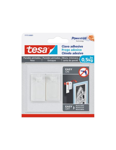 Clavo Autoadhesivo Tesa Sujecion Hasta 0,5 Kg Uso Paredes Pintadas Removible Blister De 2 Unidades