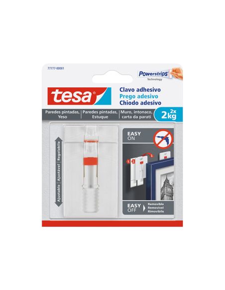 Clavo Autoadhesivo Tesa Sujecion Hasta 2 Kg Uso Paredes Pintadas Removible Blister De 2 Unidades