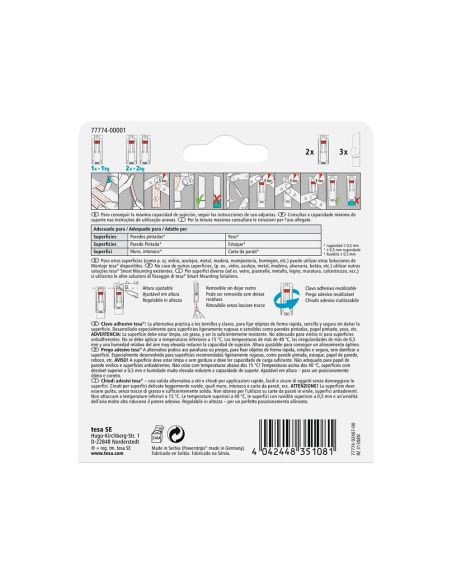 Clavo Autoadhesivo Tesa Sujecion Hasta 2 Kg Uso Paredes Pintadas Removible Blister De 2 Unidades