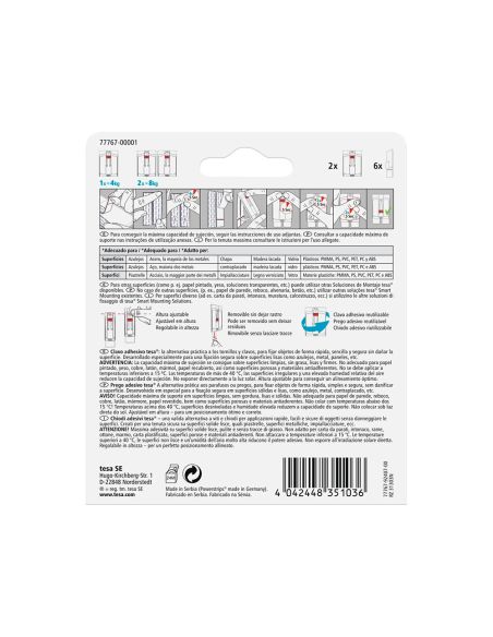 Clavo Autoadhesivo Tesa Sujecion Hasta 4 Kg Uso Azulejos Removible Blister De 2 Unidades