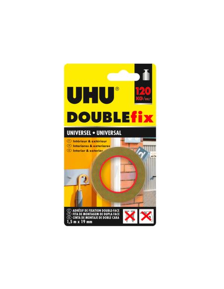 Cinta Adhesiva Uhu Doublefix Marron Doble Cara Extra Fuerte 1,5 Mt X 19 Mm