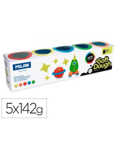 Pasta Milan Para Modelar Soft Dough Neon Caja De 5 Botes Colores Surtidos 142 G