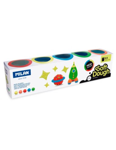 Pasta Milan Para Modelar Soft Dough Neon Caja De 5 Botes Colores Surtidos 142 G