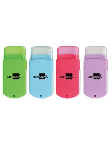 Goma De Borrar Liderpapel Rectangular Con Protector Plastico Sacapuntas 2 Usos Y Cepillo Colores Surtidos