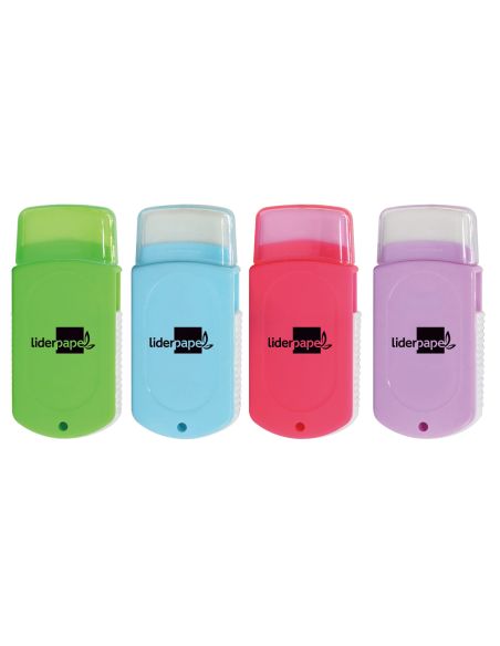 Goma De Borrar Liderpapel Rectangular Con Protector Plastico Sacapuntas 2 Usos Y Cepillo Colores Surtidos
