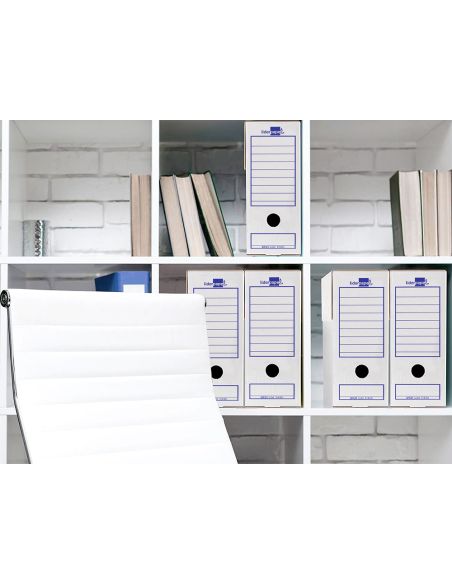 Caja Archivo Definitivo Liderpapel Folio Carton Reciclado 400G/M2 Lomo 100 Mm Blanco 365X100X251 Mm