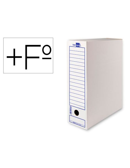 Caja Archivo Definitivo Liderpapel Folio Prolongado Carton Reciclado 400G/M2 Lomo 116 Mm Blanco 388X116X275 Mm