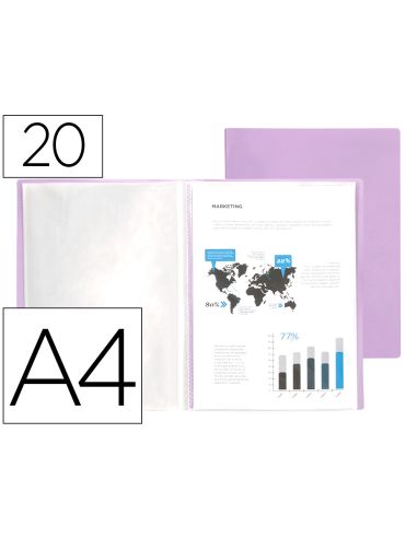 Carpeta Liderpapel Escaparate 20 Fundas Polipropileno Din A4 Lavanda Opaco