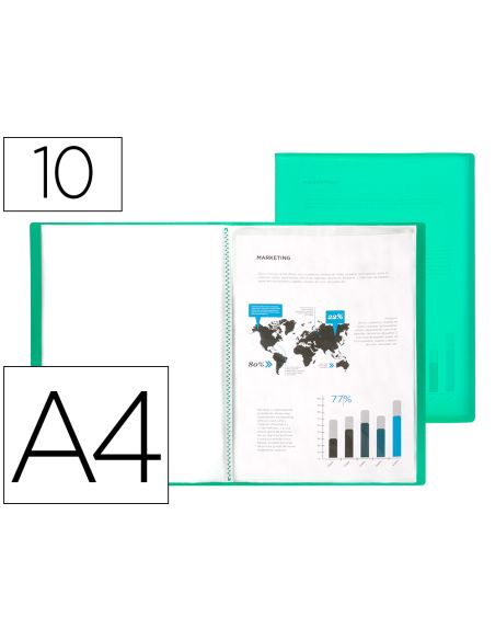 Carpeta Liderpapel Escaparate 10 Fundas Polipropileno Din A4 Verde Translucido