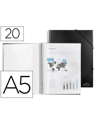 Carpeta Liderpapel Escaparate Con Espiral 20 Fundas Polipropileno Din A5 Negro Opaco|Libreriasalesiana