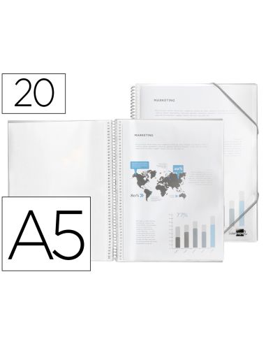 Carpeta Liderpapel Escaparate Con Espiral 20 Fundas Polipropileno Din A5 Transparente