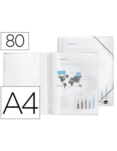 Carpeta Liderpapel Escaparate Con Espiral 80 Fundas Polipropileno Din A4 Transparente