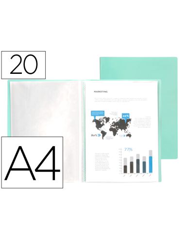 Carpeta Liderpapel Escaparate 20 Fundas Polipropileno Din A4 Verde Manzana Opaco