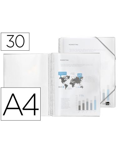 Carpeta Liderpapel Escaparate Con Espiral 30 Fundas Polipropileno Din A4 Transparente