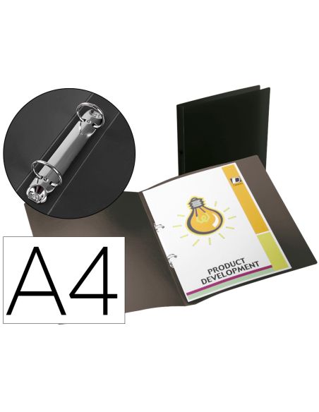 Carpeta Liderpapel 2 Anillas Mixtas Mini 15 Mm Polipropileno Din A4 Negro Opaco